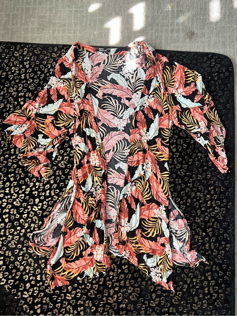 Rip Curl Coral, Mint & Gold Leaf Print V-Neck Tunic